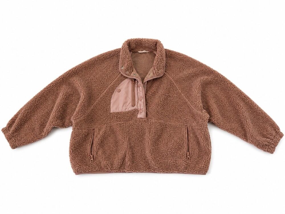 Peach Love California Women’s Medium Brown Sherpa Fleece Pullover Jacket